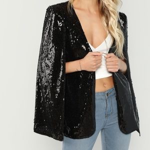 Shein black sequin cape blazer vest